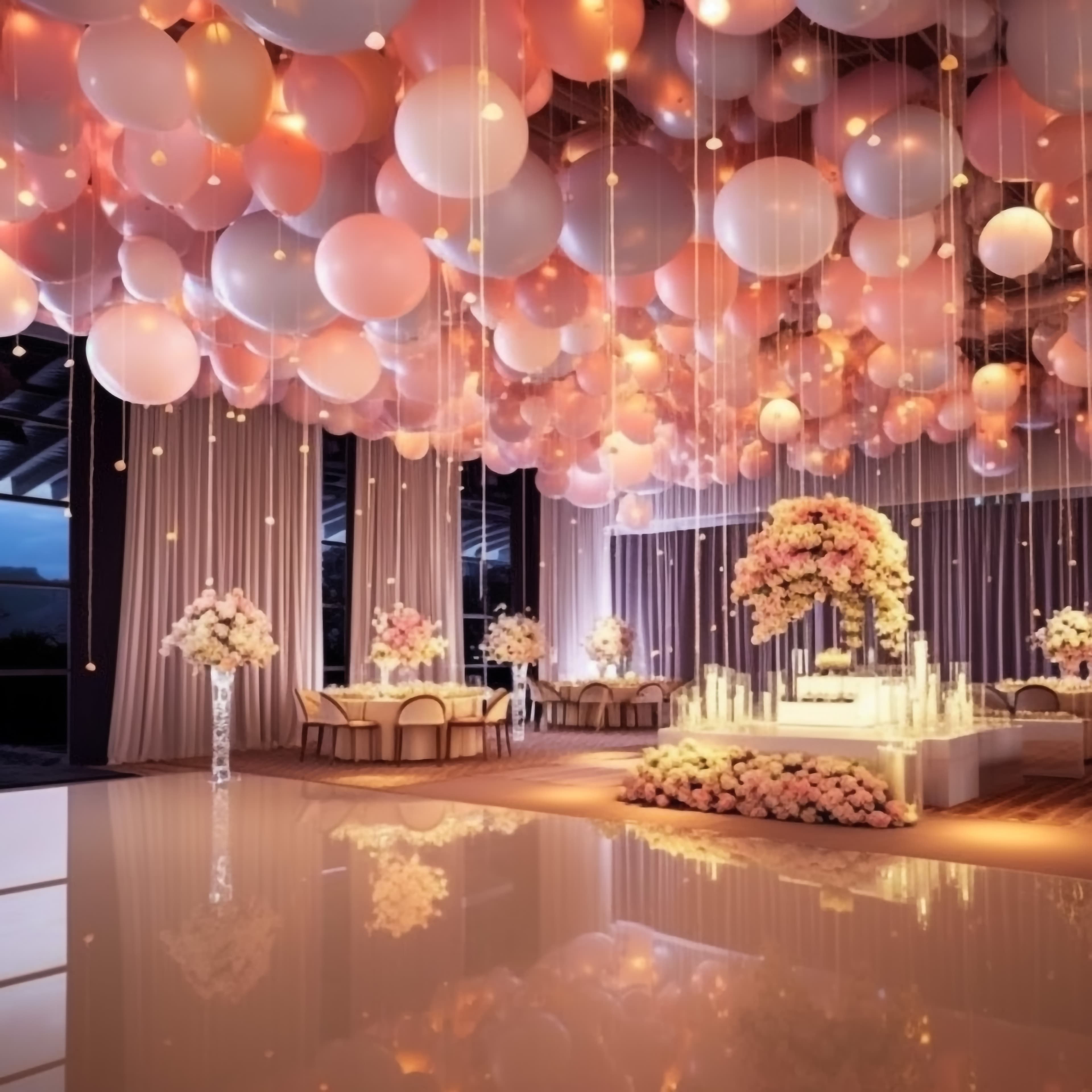 Pink and gold balloon ceiling installation